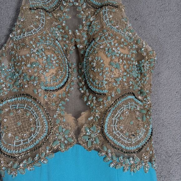 Sherri Hill Women’s‎ Size 2 Dress Illusion Bodice Nude Mesh Tulle Beaded Gown - Picture 4 of 16